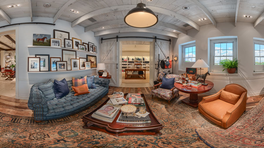 Wide view of Ralph Lauren showroom in Beverly Hills, California.